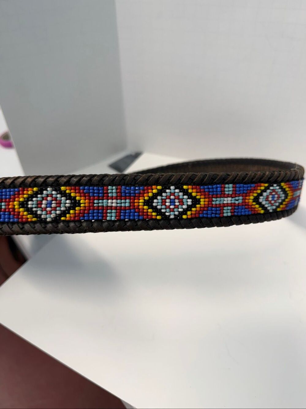 Vintage 1991 Leather Beaded Western Belt 36” - Picture 7 of 11